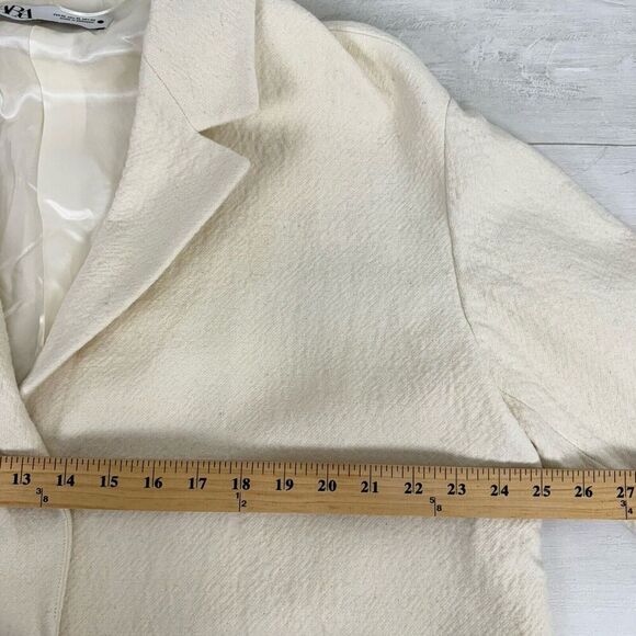 Zara Oversized Textured Wool Blend Coat Women XL Ivory Long Jacket Blazer NEW - Picture 12 of 16